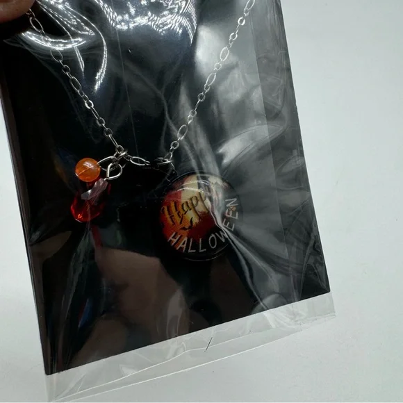 Halloween Necklace 18 inches with Extender Black Silver Orange Costume Jewelry - Picture 5 of 5